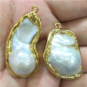 Pearl Pendant, freeform, gold plated, approx 33-45mm [GM13228]