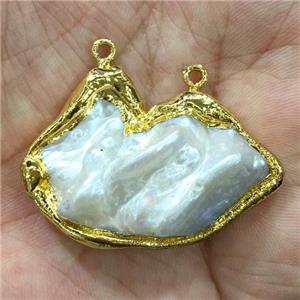 Pearl Pendant with 2loops, freeform, gold plated, approx 33-45mm [GM13229]