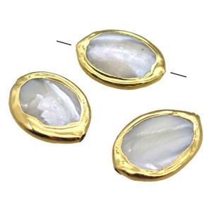 Mother of Pearl beads, oval, gold plated, approx 15-20mm [GM13234]
