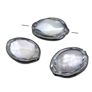 Mother of Pearl beads, oval, black plated, approx 15-20mm [GM13235]