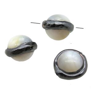 Mother of Pearl beads, black plated, approx 15mm dia [GM13238]