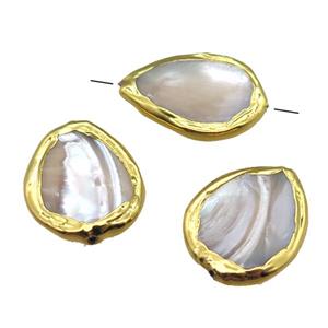 Mother of Pearl beads, teardrop, gold plated, approx 16-22mm [GM13241]