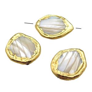white Mother of Pearl beads, teardrop, gold plated, approx 20-25mm [GM13242]