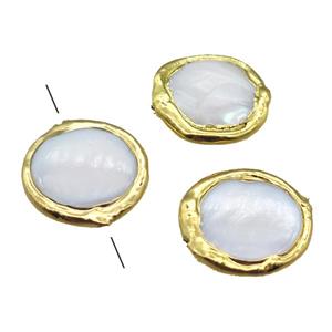 Mother of Pearl beads, circle, gold plated, approx 22mm dia [GM13243]