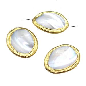 Mother of Pearl beads, oval, gold plated, approx 22-30mm [GM13244]