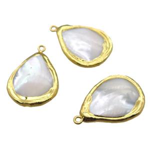 Mother of Pearl teardrop pendant, gold plated, approx 23-30mm [GM13249]