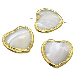 Mother of Pearl beads, heart, gold plated, approx 30mm [GM13252]