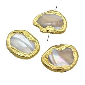 Mother of Pearl beads, freeform, gold plated, approx 18-22mm [GM13254]