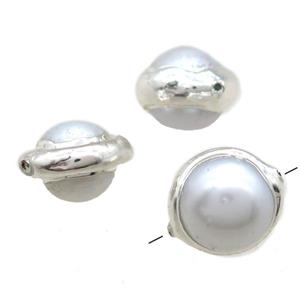 natural pearl beads, round, silver plated, approx 12mm dia [GM13258]