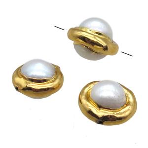 natural pearl beads, round, gold plated, approx 12mm dia [GM13259]
