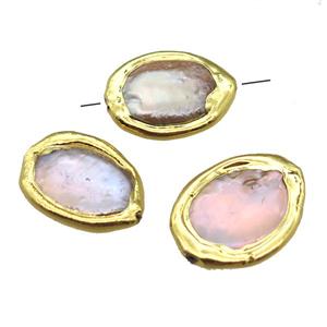 natural pearl beads, oval, gold plated, approx 15-20mm [GM13260]