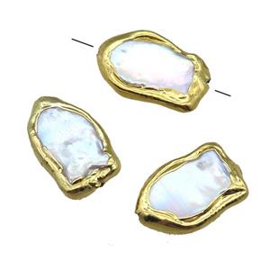 natural pearl beads, fish, gold plated, approx 12-20mm [GM13263]