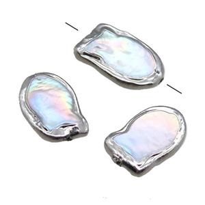 natural pearl beads, fish, platinum plated, approx 12-20mm [GM13264]