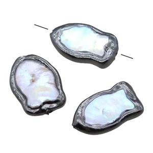 natural pearl fish beads, black plated, approx 12-20mm [GM13266]