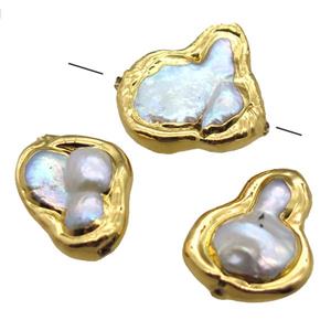 natural pearl beads, freeform, gold plated, approx 15-20mm [GM13267]