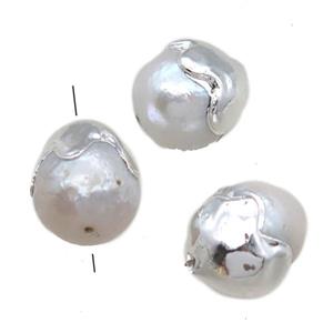 natural pearl beads, round, silver plated, approx 12-16mm [GM13269]