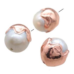 natural pearl beads, round, rose gold, approx 12-16mm [GM13271]