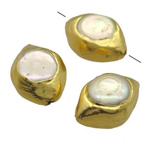 natural pearl beads, barrel, gold plated, approx 15-22mm [GM13272]