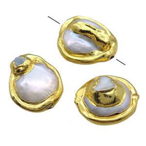 natural pearl beads, freeform, gold plated, approx 20-24mm [GM13280]
