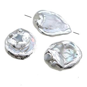 natural pearl beads, freeform, silver plated, approx 20-24mm [GM13281]