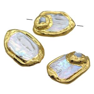 natural pearl beads, freeform, gold plated, approx 18-30mm [GM13283]