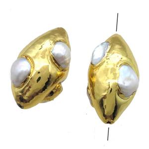 natural pearl beads, rice, gold plated, approx 20-30mm [GM13293]