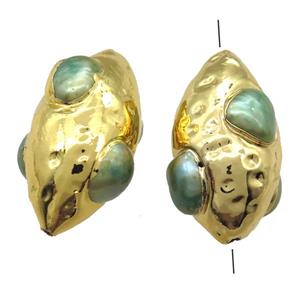 green pearl beads, rice, gold pearl, approx 20-30mm [GM13294]