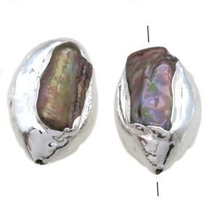 natural pearl beads, rice, silver plated, approx 20-30mm [GM13298]