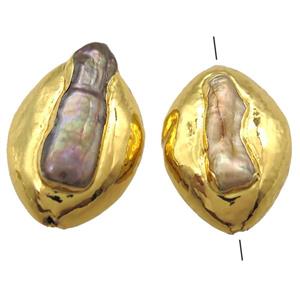 natural pearl beads, rice, gold plated, approx 20-30mm [GM13299]