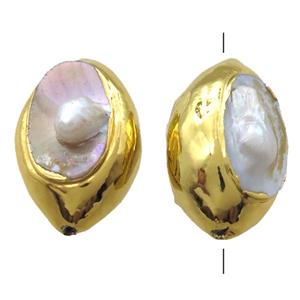 natural pearl beads, rice, gold plated, approx 20-30mm [GM13300]