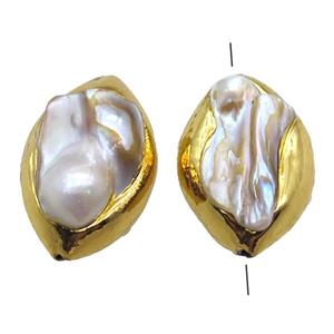 natural pearl beads, rice, gold plated, approx 20-30mm [GM13301]