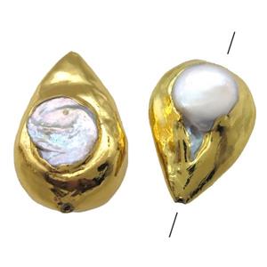 natural pearl beads, teardrop, gold plated, approx 20-30mm [GM13302]