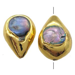 natural pearl beads, teardrop, gold plated, approx 20-30mm [GM13303]
