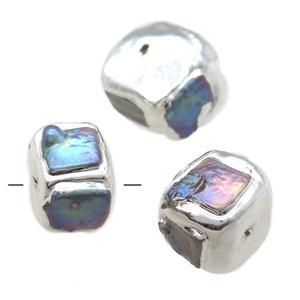 natural pearl beads, cube, silver plated, approx 18-20mm [GM13307]