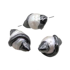 natural pearl beads, freeform, black plated, approx 14-22mm [GM13310]