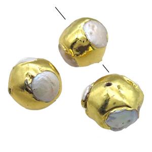 natural pearl beads, round, gold plated, approx 20mm dia [GM13311]