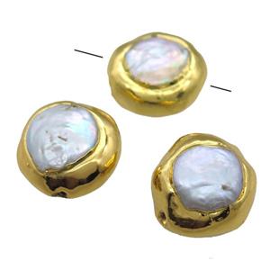 natural pearl beads, button, gold plated, approx 25mm [GM13314]