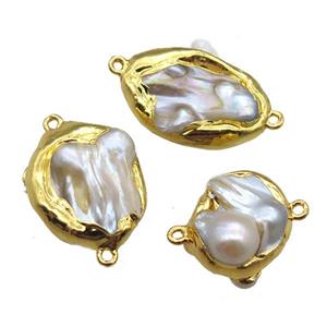 natural pearl connector, freeform, gold plated, approx 20-35mm [GM13317]