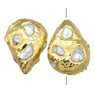 natural pearl beads, teardrop, gold plated, approx 28-40mm [GM13318]