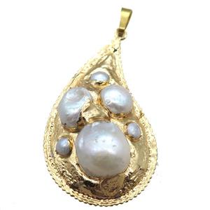 natural pearl pendant, teardrop, gold plated, approx 30-50mm [GM13321]