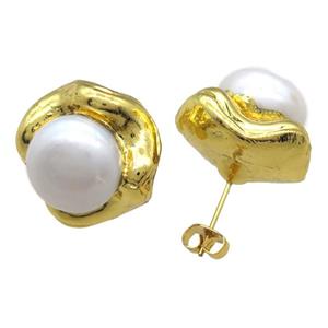 natural pearl studs Earrings, gold plated, approx 20mm dia [GM13329]