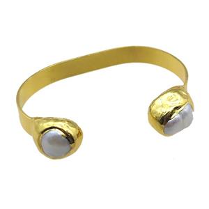 copper bangle with pearl, adjustable, gold plated, approx 16-20mm, 60mm [GM13331]