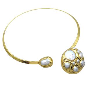 copper ankler with pearl, adjustable, gold plated, approx 20-30mm, 130mm dia [GM13336]