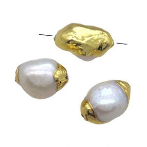 natural pearl beads, freeform, gold plated, approx 10-14mm [GM13337]