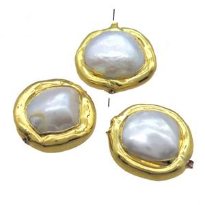 natural pearl beads, freeform, gold plated, approx 18mm dia [GM13341]