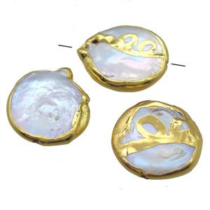 natural pearl beads, circle, gold plated, approx 18-20mm [GM13346]