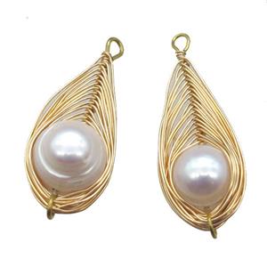 copper pendant with pearl, gold plated, wire wrapped, approx 13-30mm [GM13348]