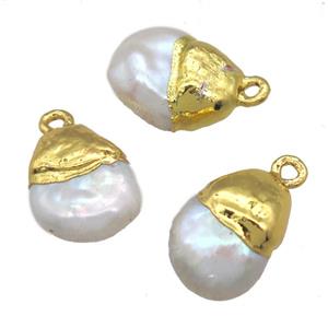 natural pearl pendant, teardrop, gold plated, approx 13-18mm [GM13350]