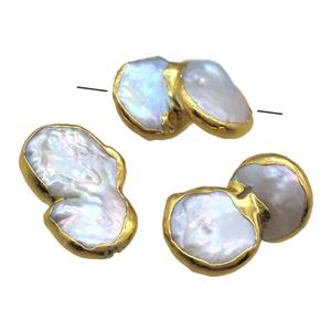 natural pearl beads, freeform, gold plated, approx 16-22mm [GM13352]