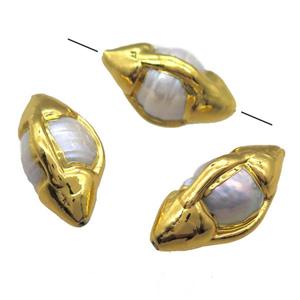 natural pearl beads, rice, gold plated, approx 14-28mm [GM13354]